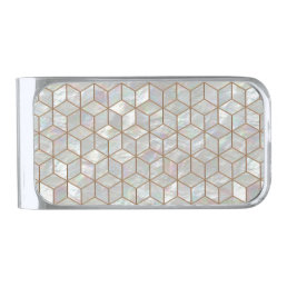 Mother Of Pearl Tiles Silver Finish Money Clip