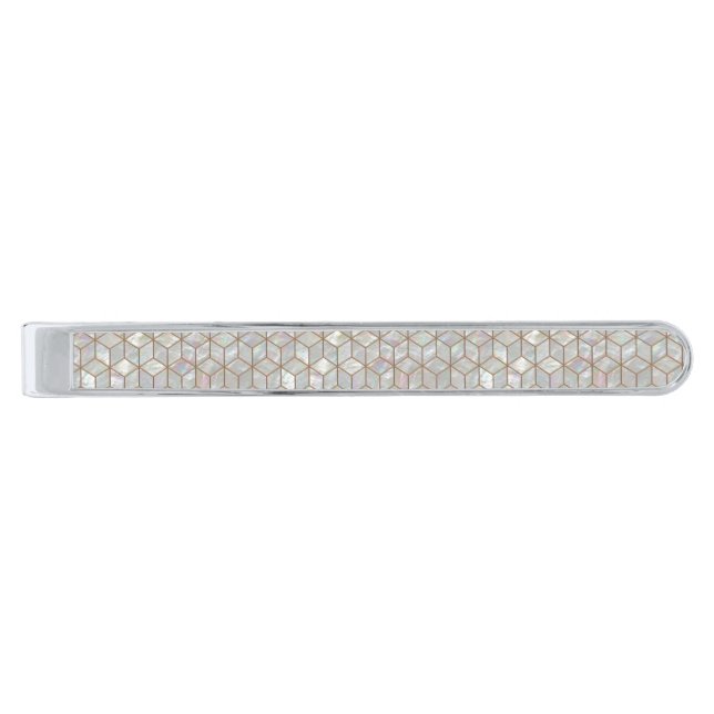 Mother Of Pearl Tiles Silver Finish Tie Bar (Front)