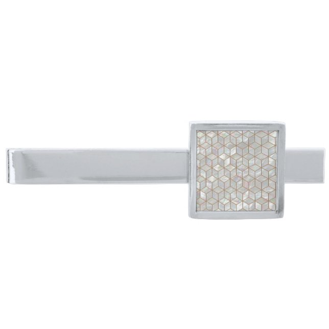 Mother Of Pearl Tiles Silver Finish Tie Clip (Front)