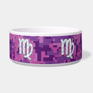 Mother of Pearl Virgo Zodiac on Pink Digital Camo Bowl