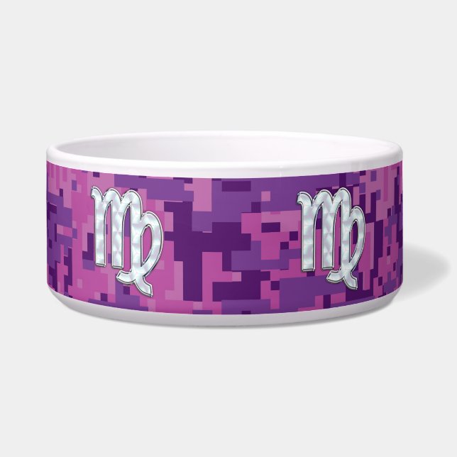 Mother of Pearl Virgo Zodiac on Pink Digital Camo Bowl (Front)