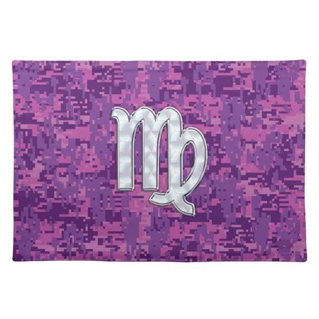 Mother of Pearl Virgo Zodiac on Pink Digital Camo Cloth Placemat (Front)