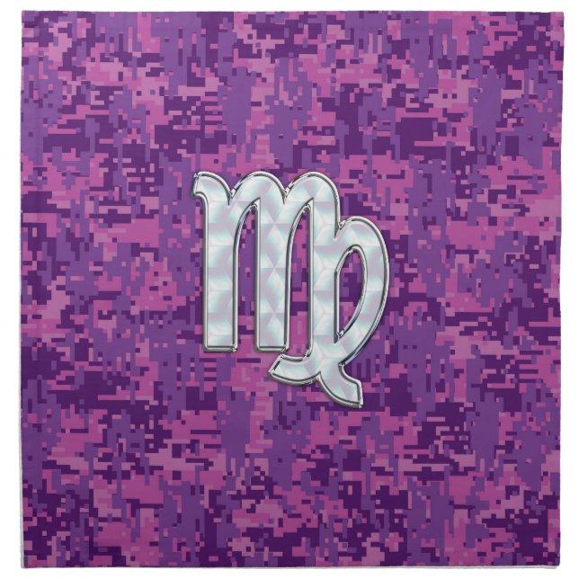 Mother of Pearl Virgo Zodiac on Pink Digital Camo Napkin (Front)