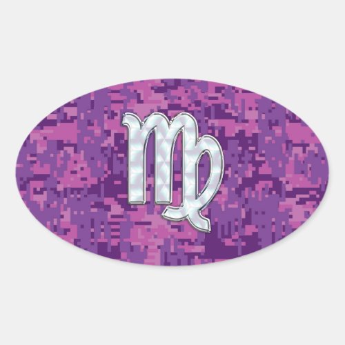 Mother of Pearl Virgo Zodiac on Pink Digital Camo Oval Sticker