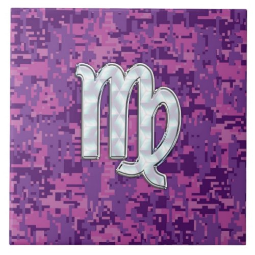 Mother of Pearl Virgo Zodiac on Pink Digital Camo Tile