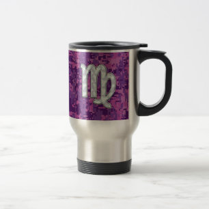 Mother of Pearl Virgo Zodiac on Pink Digital Camo Travel Mug