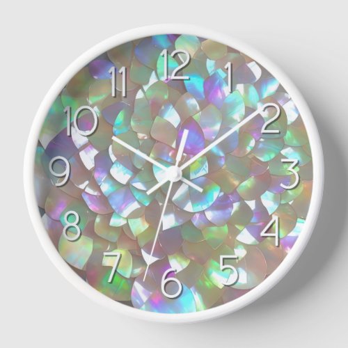 Mother of Pearl with Large Numbers Large Ticks Clock