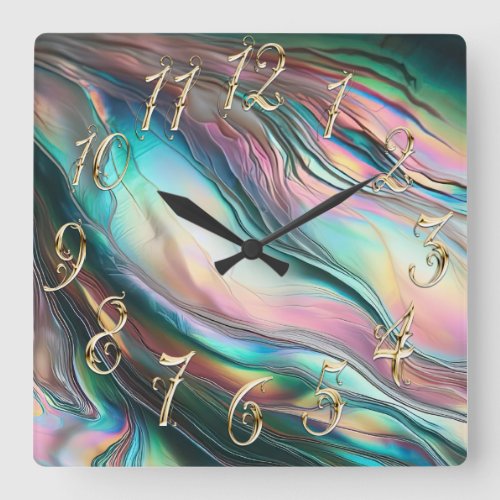 Mother of Pearl with Large Numbers Square Wall Clock