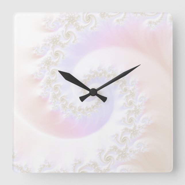 Mother of Pearls Luxurious Fractal Spiral Square Wall Clock (Front)