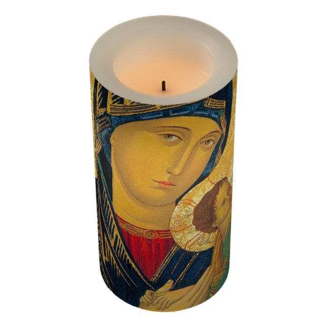 Mother of Perpetual Help Blessed Virgin Mary LED Flameless Candle (Angled)