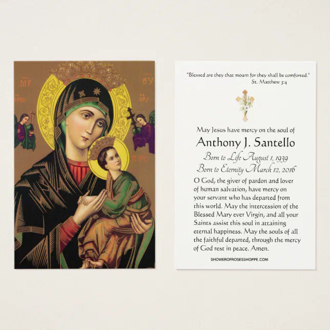 Mother of Perpetual Help Funeral Prayer Holy Card | Zazzle