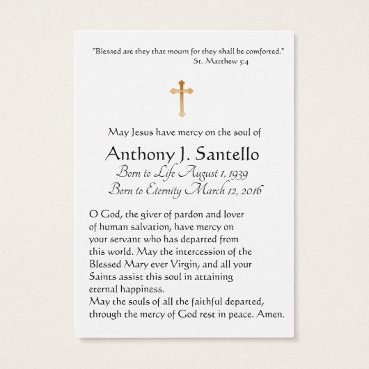 Mother of Perpetual Help Funeral Prayer Holy Card (Back)