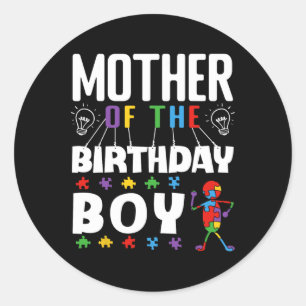 Mother Of The Birthday Boy Autism Awareness Puzzle Classic Round Sticker