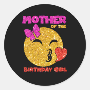 Mother of the Birthday Girl Emoji Pink Kiss Heart Classic Round Sticker