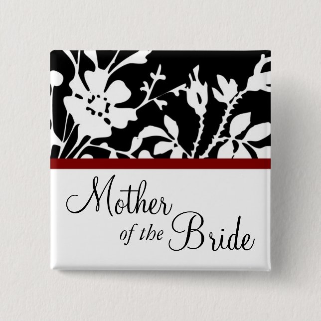 Mother of the Bride Black and White Floral Button (Front)
