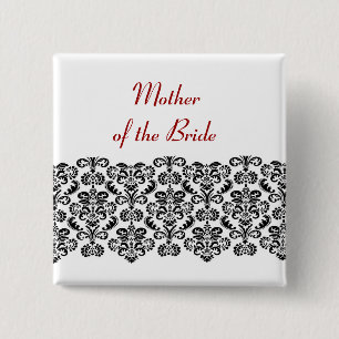MOTHER OF THE BRIDE Black Damask Lace V03 Pinback Button