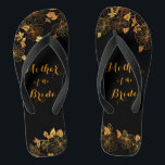 Mother of the Bride Black & Gold Foliage Pattern Flip Flops<br><div class="desc">These gorgeous Mother of the Bride black and gold foliage flip flops boasts a luxurious black and gold palette, with a stunning golden floral pattern and modern typography set against a black background, exuding elegance and sophistication. It's a beautiful gift for your bridal party. View the collection on this page...</div>