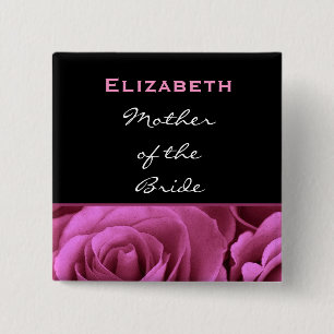 Mother of the Bride Black Pink Roses Custom Name Button