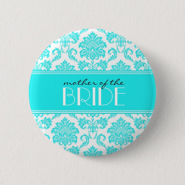 Mother Of The Bride Blue Damask Button (Front)