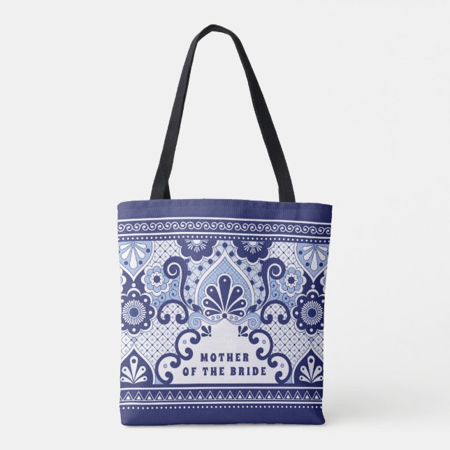 Mother of The Bride Blue & White Mexican Tile  Tote Bag (Back)