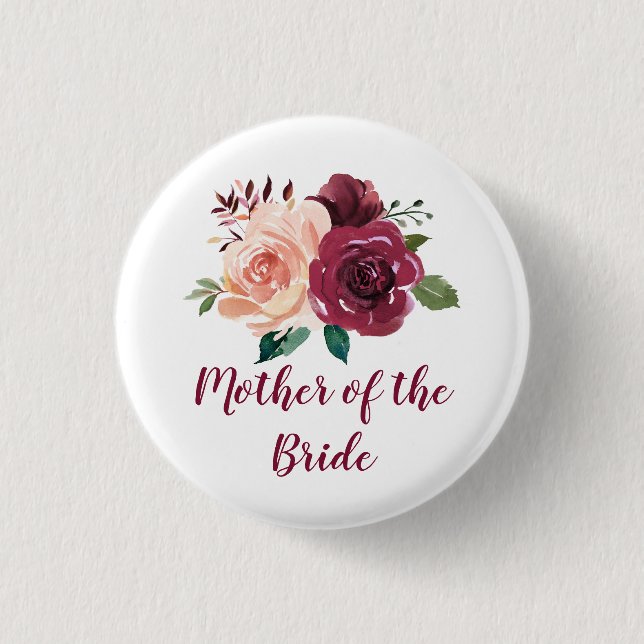 Mother of the Bride Blush Burgundy Floral Button (Front)