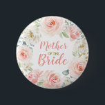 Mother of the Bride Blush Pink Floral Rose Wedding Button<br><div class="desc">This feminine design features gorgeous watercolor blush pink roses with gold leaf accents</div>