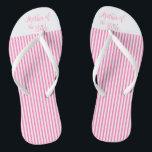 Mother of the Bride, Bridal,Wedding, Pink Cute Flip Flops<br><div class="desc">This elegant text design Mother of the Bride with silver flower and pink/white stripes looks lovely on those flip flops. Design by Inge Lewis. Perfect gifts for the bridal parties,  bachelorette parties and bridal showers. Find more matching items at the ingeinc.com online boutique.</div>