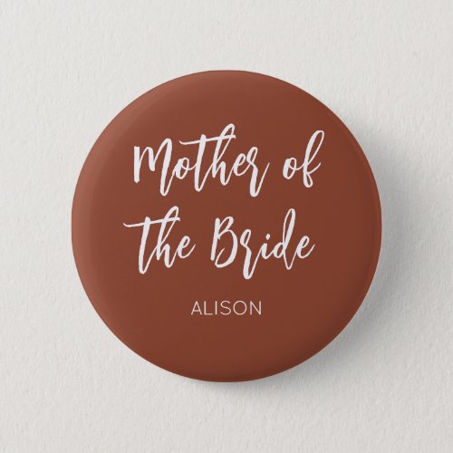 Mother of the Bride Brown White Wedding Button