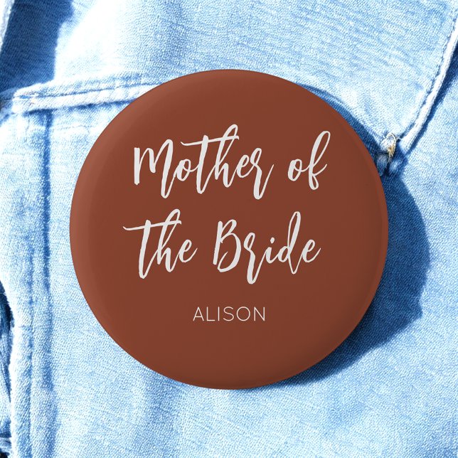 Mother of the Bride Brown White Wedding Button (Creator Uploaded)
