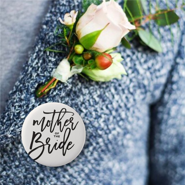 Mother Of The Bride Brush Wedding Bridal Party Pinback Button ('Mother of the Bride' Brush Script Calligraphy Wedding Rehearsal Pin Button @ fatfatin_blue_knot)