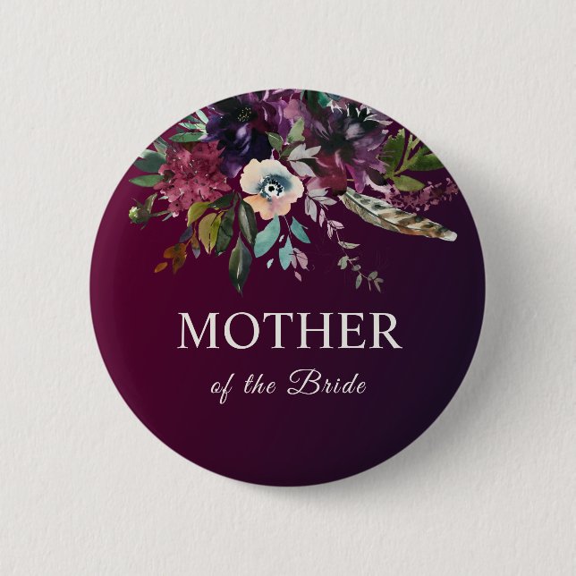 Mother Of The Bride Burgundy Floral Bouquet Button (Front)