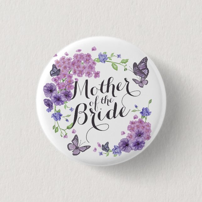 Mother of the Bride Butterflies Wedding Pin Button (Front)