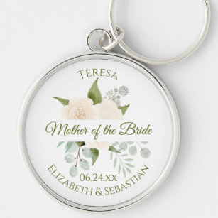 Mother of the Bride Chic Ivory Peach Roses Wedding Keychain