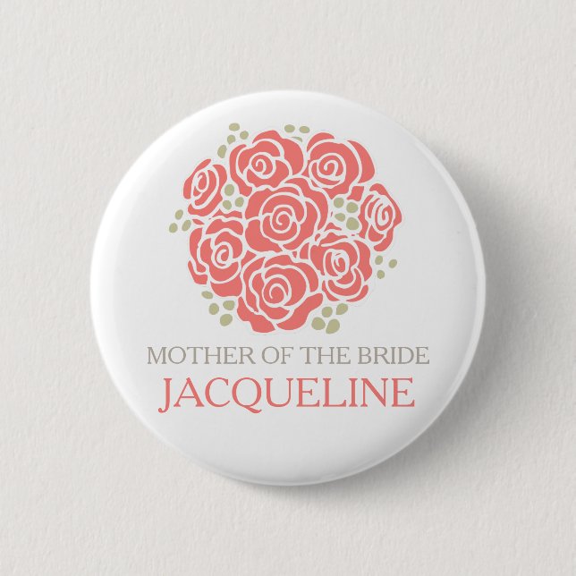 Mother of the bride coral posy wedding pin button (Front)