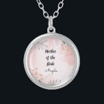 Mother of the Bride Editable text   Silver Plated Necklace<br><div class="desc">This beautiful,  stylish necklace for the mother of the bride features swirly handwritten script in black,  and an editable spot for her name.</div>