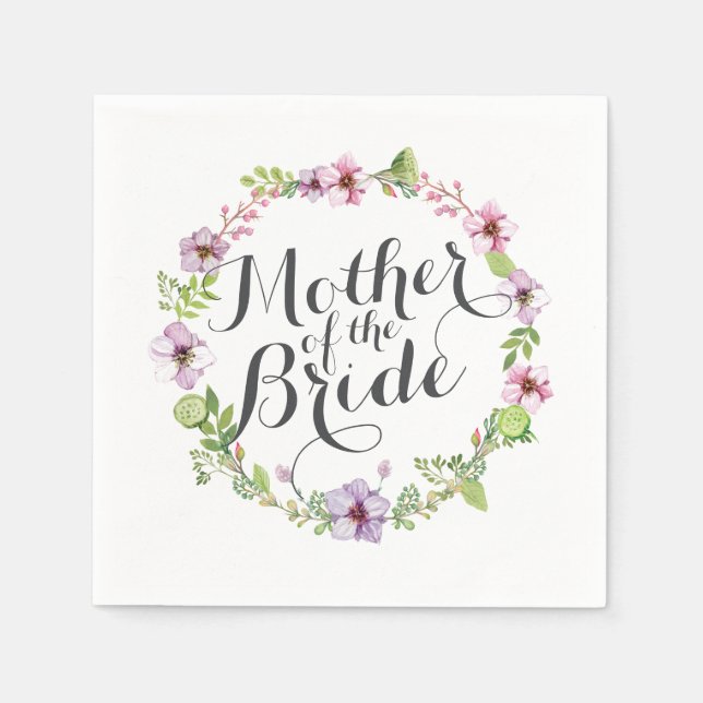 Mother of the Bride Elegant Wreath Wedding Napkin (Front)