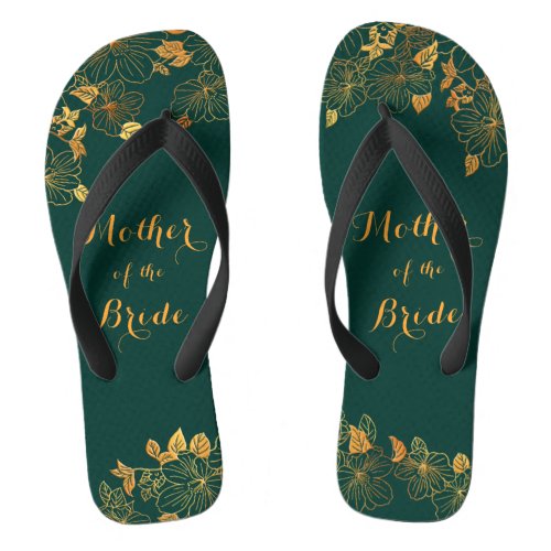 Mother of the Bride Emerald Green  Gold Foliage Flip Flops