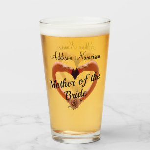 Mother of the Bride Flamingo Wedding Heart Glass