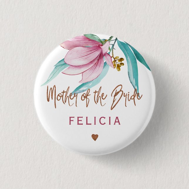 Mother of the bride floral copper bridal shower button (Front)