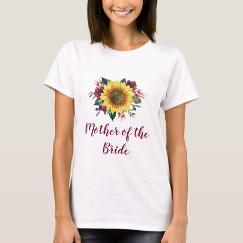 Mother of the Bride Floral Sunflower Burgundy Rose T_Shirt