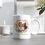 Mother Of The Bride Floral Watercolor Wreath Photo Coffee Mug<br><div class="desc">Our elegant watercolor floral wreath photo frame and brush script mother of the bride coffee mug is a perfect gift to give to the mother of the bride. The design features our beautiful hand-drawn watercolor floral wreath photo frame. Add your special photo memory inside the watercolor photo frame. The other...</div>