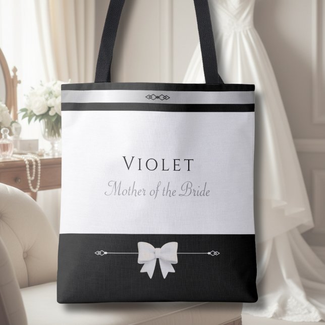 Mother of the Bride Gift | Elegant Custom Tote Bag (Elegant Mother of the Bride keepsake tote bag with minimalist design in a wedding suite)