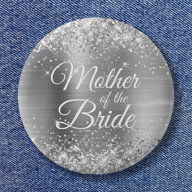 Mother of the Bride Glittery Silver Foil Button (Mother of the Bride Glittery Silver Foil Button)