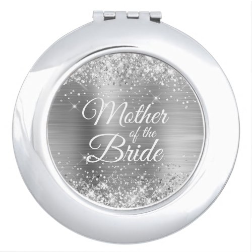 Mother of the Bride Glittery Silver Foil Compact Mirror
