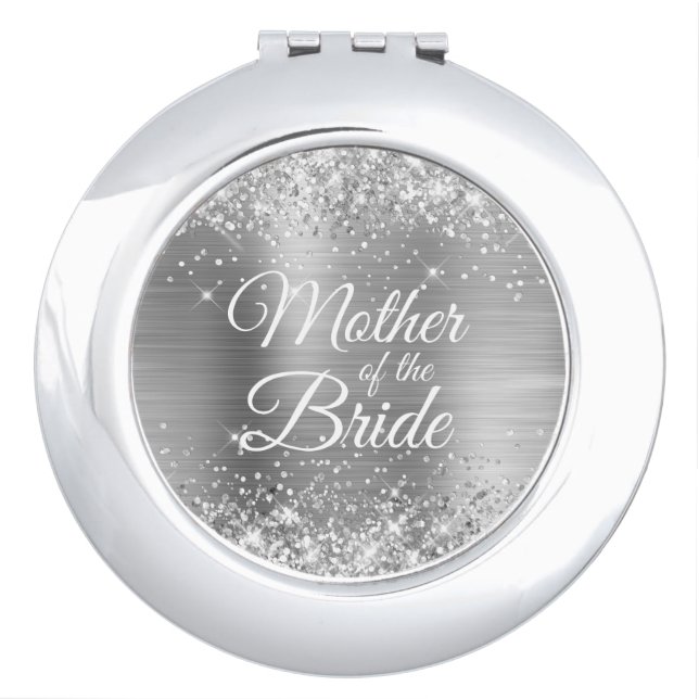 Mother of the Bride Glittery Silver Foil Compact Mirror (Front)