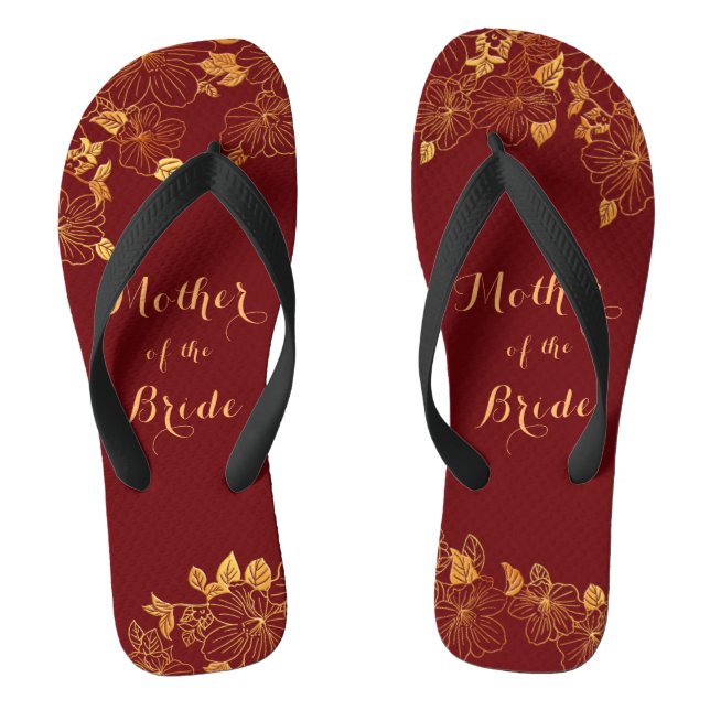 Mother of the Bride Gold Foliage Burgundy  Flip Flops (Footbed)