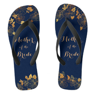 Mother of the Bride Gold Foliage Navy Blue Flip Flops