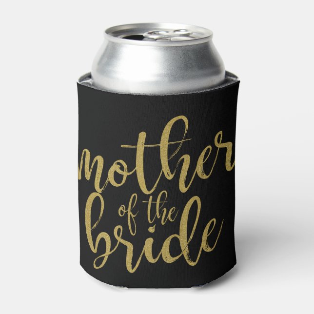 Mother of the Bride Gold Glitter Calligraphy Can Cooler (Can Front)