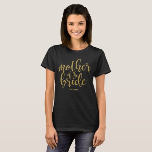 Mother of the Bride Gold Glitter Chic Calligraphy T_Shirt