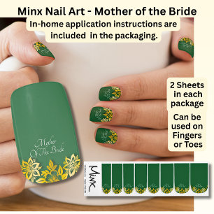 Mother of the Bride, Gold on Emerald Green Wedding Minx Nail Art